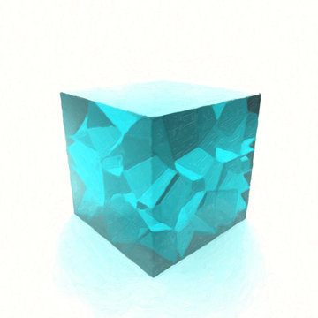 blue glass cube oil painted. 3d illustration