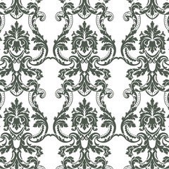 Vector Baroque floral Damask ornament pattern element. Elegant luxury texture for textile, fabrics or wallpapers backgrounds. Green color