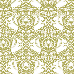 Vector Baroque floral lily Damask ornament pattern element. Elegant luxury texture for textile, fabrics or wallpapers backgrounds. Green lint color ornament