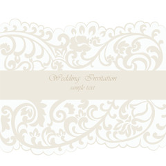 Vintage Wedding Invitation card with delicate lace ornament. Cream gold color. Vector