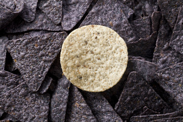 tortilla chip with blue nachos chips