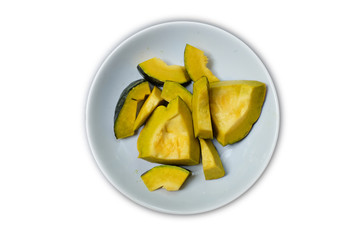 slices of pumpkin on white background