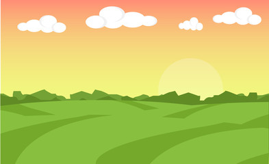 Farm landscape. Farm landscape illustration. Farm field background. Farm sunrise background. Vector illustration