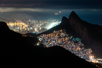 Rocinha Slum and Leblon and Ipanema at Night