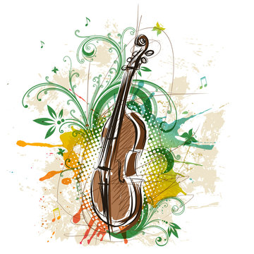 Violin, abstract floral background