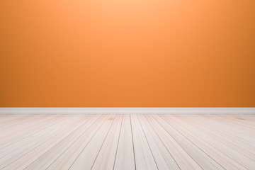 Empty interior light orange room with wooden floor, For display