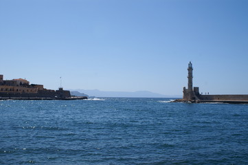 Hafeneinfahrt von Chania mit Leuchtturm