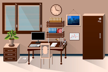 Vector interior office room in classic style. Vector illustration