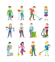 Cleaning Staff Man and Woman Character