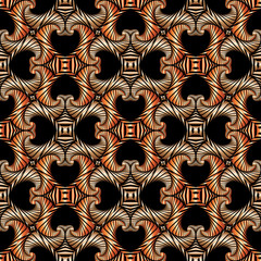 Gorgeous seamless pattern with bronze shades decorative ornament on black background