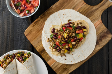Vegan wraps with lentil, chickpea peppers and kidney bean