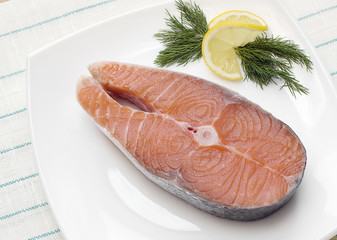 Raw salmon steak