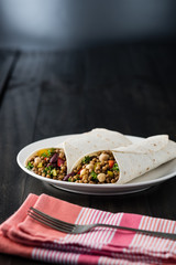 Vegan wraps with lentil, chickpea peppers and kidney bean