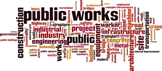 Public works word cloud concept. Vector illustration