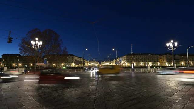 Traffic in Piazza Vittorio, the centre of Torino, Italy, night of January 16, 2016 - Long Exposure Timelapse Video