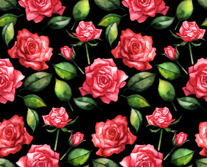 Watercolor red roses pattern