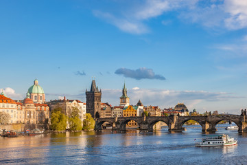 Fototapeta premium Prague, Czech Republic skyline with historic Charles Bridge and Vltava river
