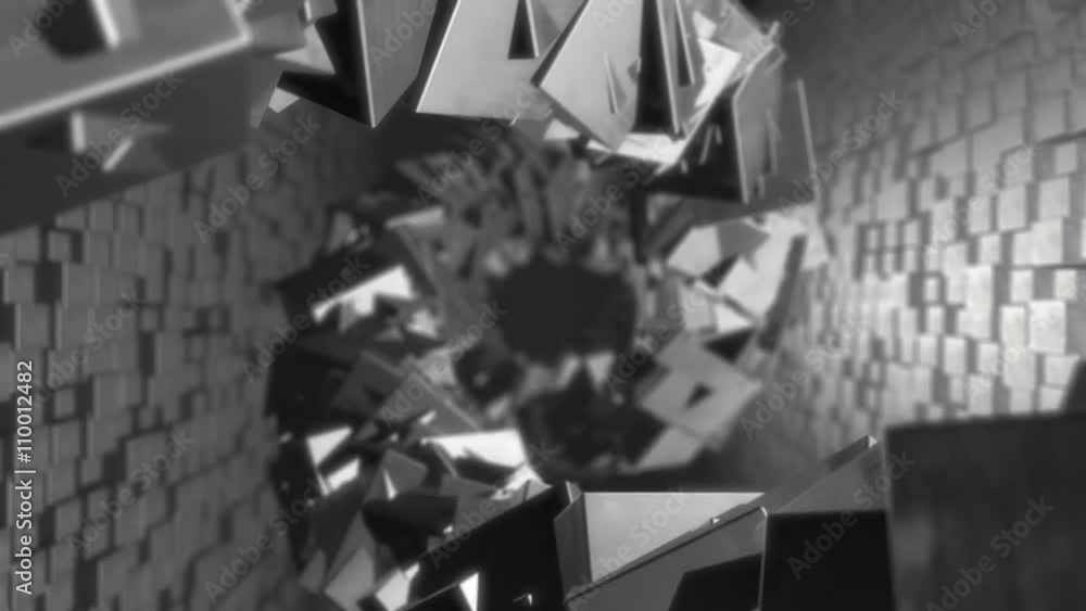 Poster seamless looping animation of a 3d spiral with chrome cubes