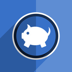 blue flat design piggy bank modern web icon