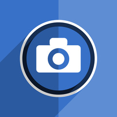 blue flat design camera modern web icon