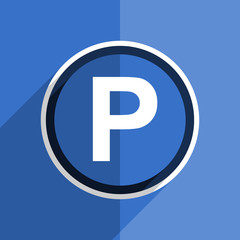 blue flat design parking modern web icon