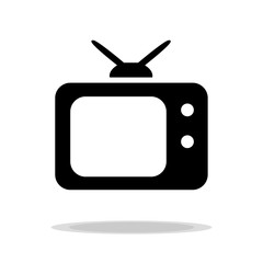 old TV with antenna black icon vector