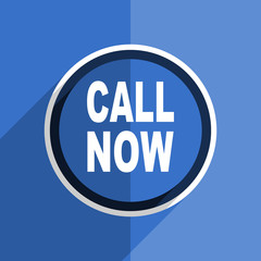 blue flat design call now modern web icon