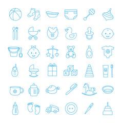 Obraz na płótnie Canvas Set of blue line icons-baby care . Isolated on a white background . Design for web.