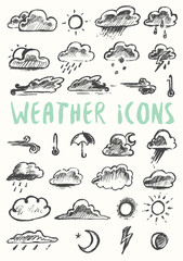 Fototapeta premium Set weather icons drawn style vector illustration