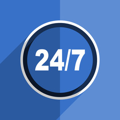 blue flat design 24/7 modern web icon