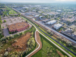 aerial view of bike trails and green areas in Fort Collins, Colorado, spring scenery