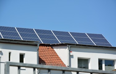 Solar energy panels on roof of house