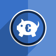 blue flat design piggy bank modern web icon