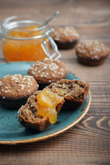 Fototapeta na wymiar Protein muffin with jam