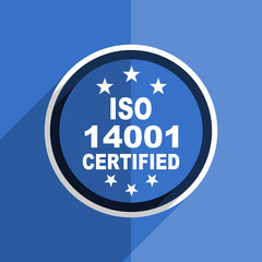 Fototapeta na wymiar blue flat design iso 14001 modern web icon