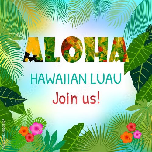 "Aloha, Hawaiian Party Template Invitation " Stock image and royalty