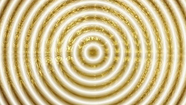 Bucle de Fluido fractal de Aros concentricos en tonos dorados y blanco que brotan
