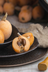 Mediterranean spring fruit, fresh loquat in a plate