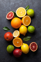 Fresh ripe citruses. Lemons, limes and oranges