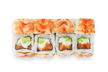 Set of sushi rolls isolated at white