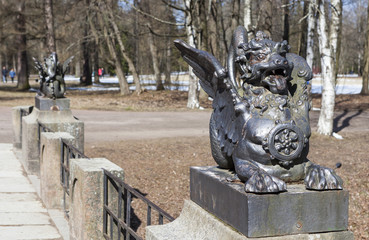 Sculpture Dragon Bridge. City Pushkin. Russia.