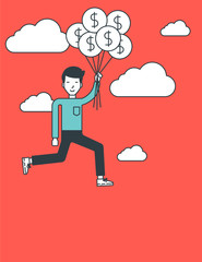 Businessman flying with balloons.