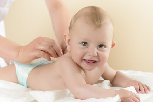 Newborn Baby Getting Oil Massage