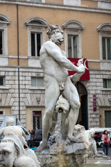  Fontana del Moro (Moor Fountain) in Piazza Navona. Rome, Italy