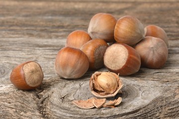 Close up of hazelnuts