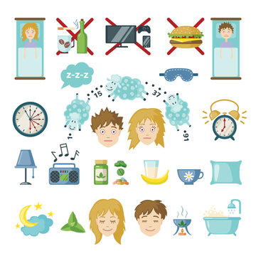 Vector insomnia icons in flat style