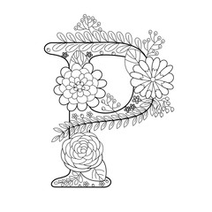 Letter P coloring book for adults vector