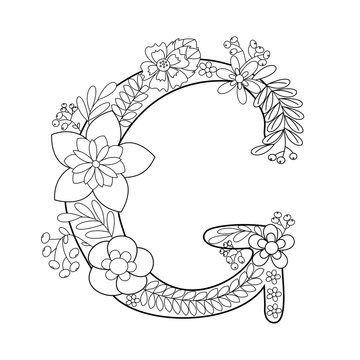 Letter G coloring book for adults vector