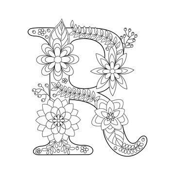 Letter R coloring book for adults vector