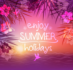 Tropical sunset and flowers